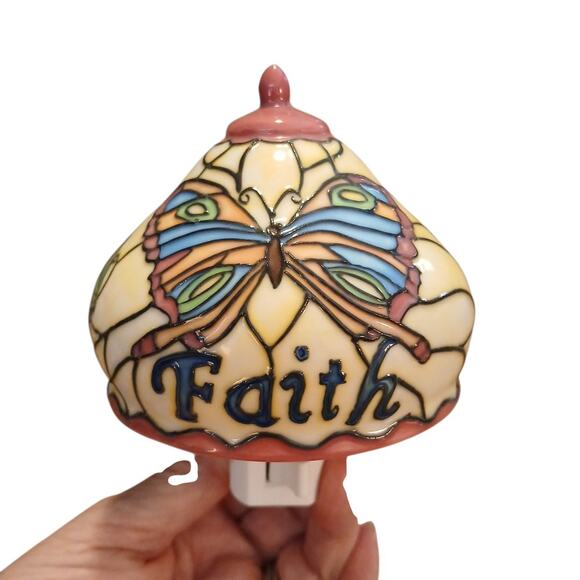 Russ Berries Butterflies Faith Stained Glass Look Electric Plug In Night Light - Picture 1 of 6